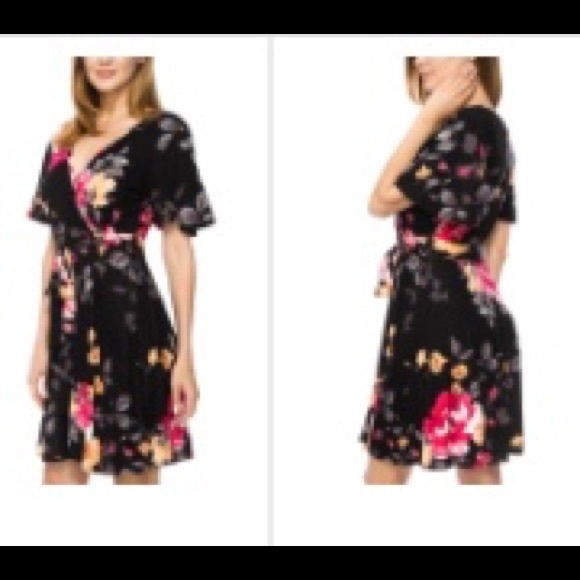 Floral Print Surplice Waist Tie Dress - Picture 3 of 4